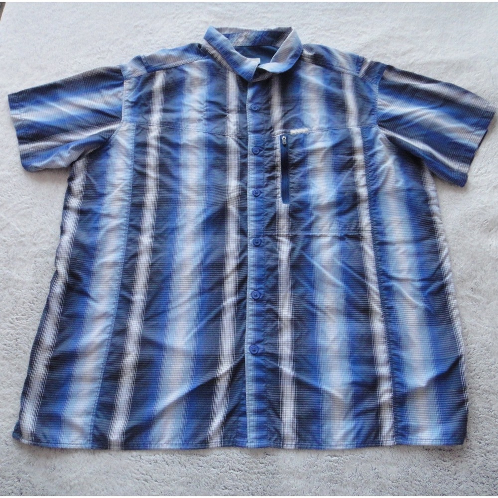 Columbia Men's Size XL Blue Ombre Plaid Short Sleeve Zip Pocket Hiking Shirt EUC